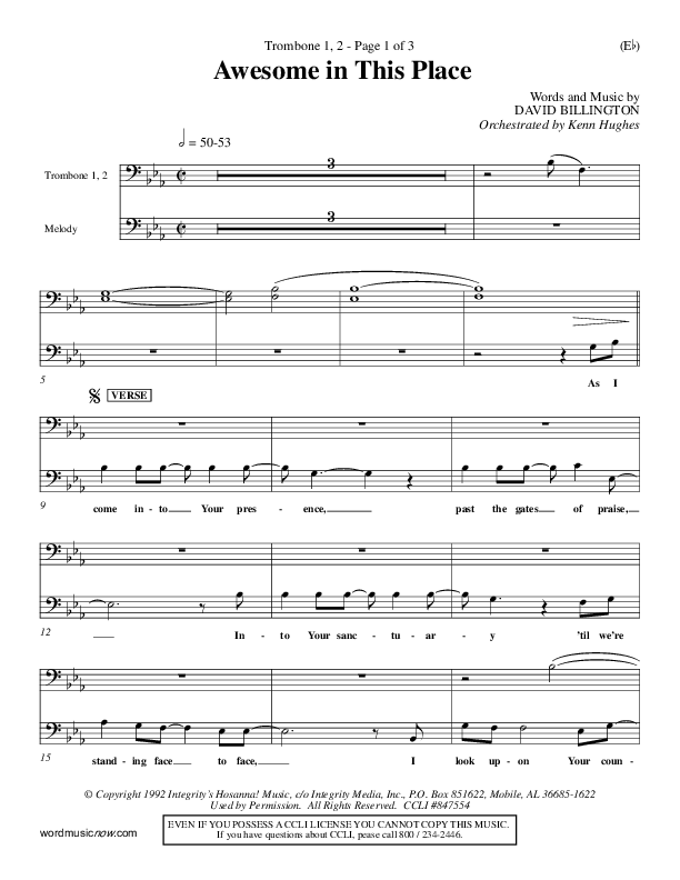 Awesome In This Place Trombone (Dave Billington)