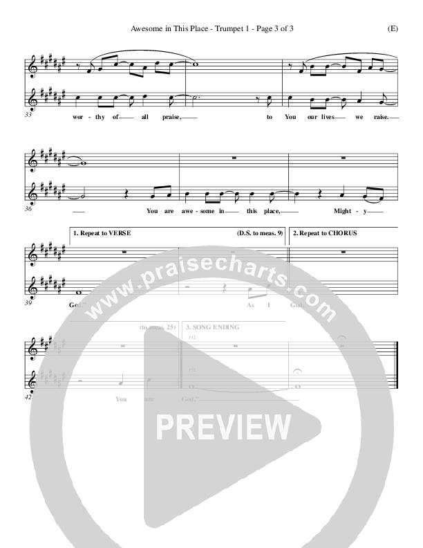 Awesome In This Place Trumpet 1 (Dave Billington)