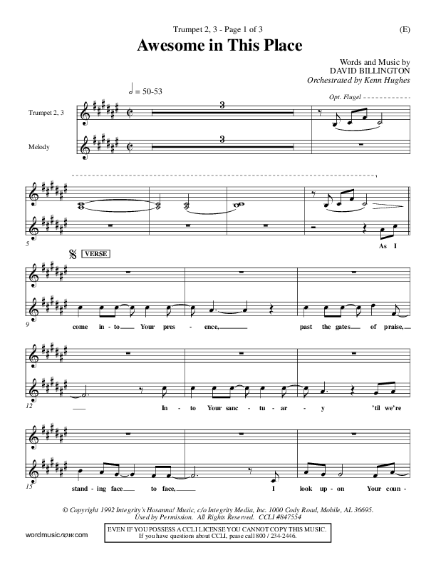 Awesome In This Place Trumpet 2/3 (Dave Billington)