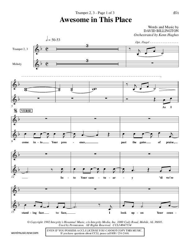 Awesome In This Place Trumpet (Dave Billington)