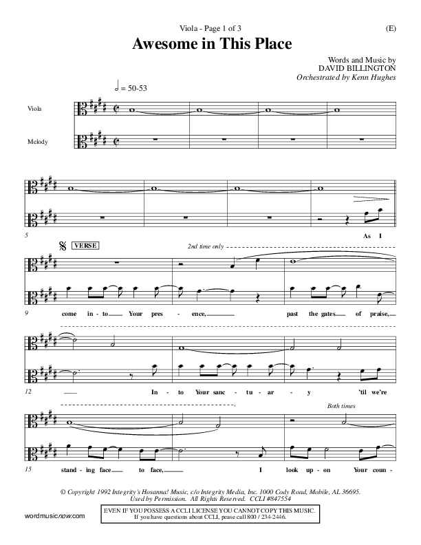 Awesome In This Place Viola (Dave Billington)