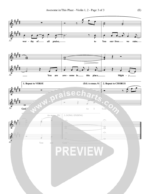 Awesome In This Place Violin 1/2 (Dave Billington)