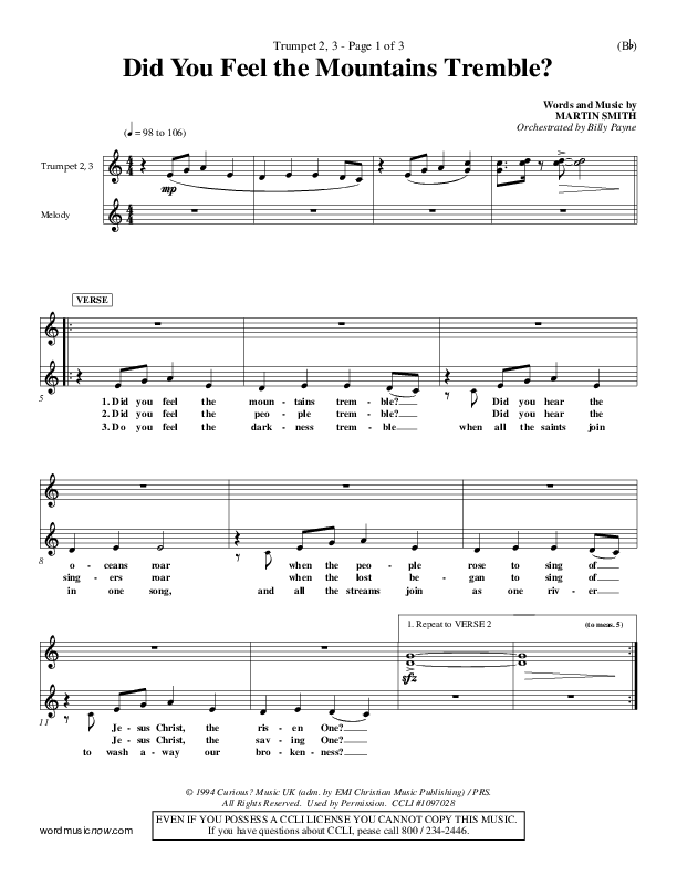 Did You Feel the Mountains Tremble Trumpet 2/3 (Delirious)