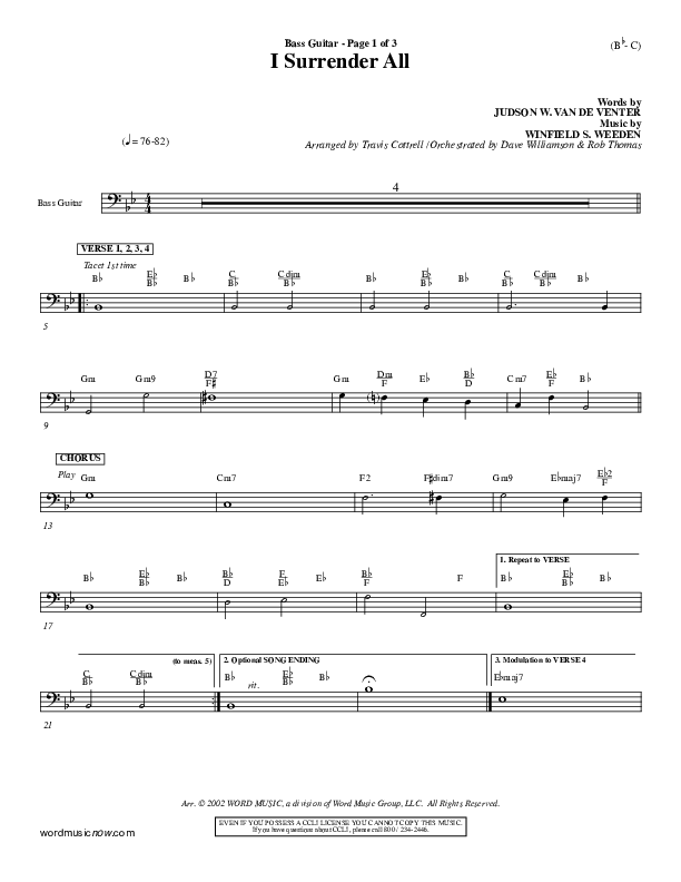 I Surrender All Bass Guitar (Judson van DeVenter)