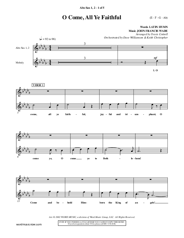 O Come All Ye Faithful Alto Sax 1/2 ()