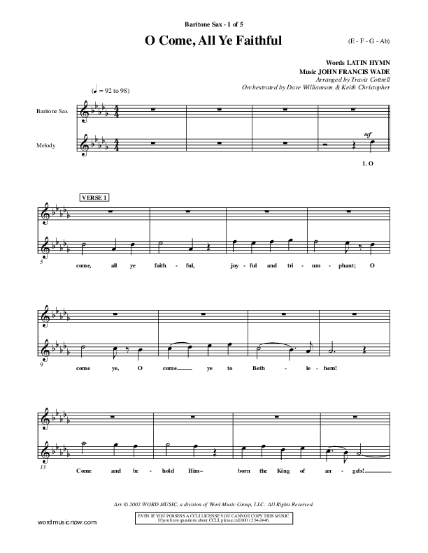 O Come All Ye Faithful Bari Sax ()