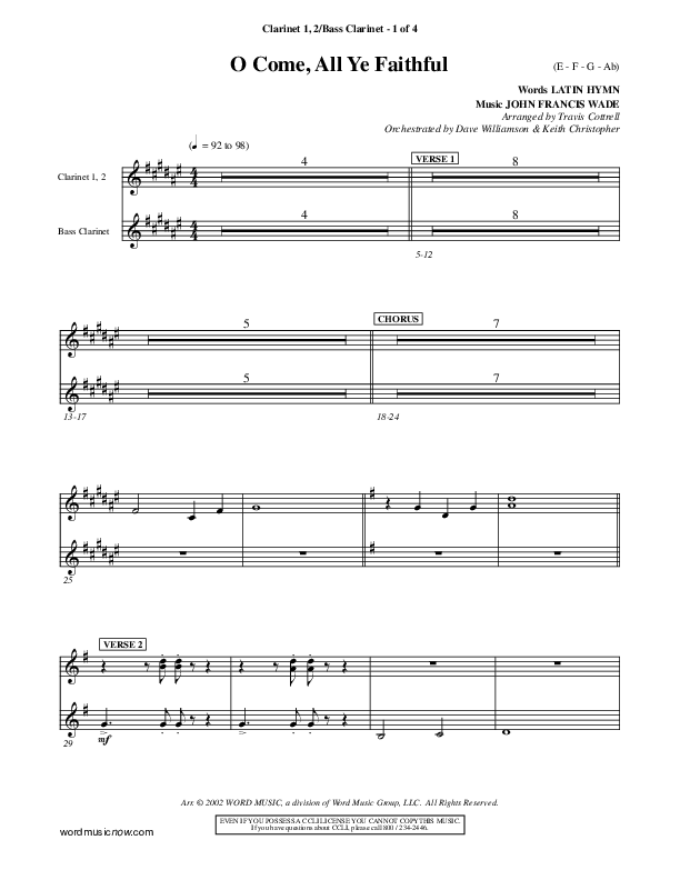 O Come All Ye Faithful Clarinet 1/2, Bass Clarinet ()