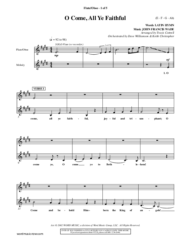 O Come All Ye Faithful Flute/Oboe ()