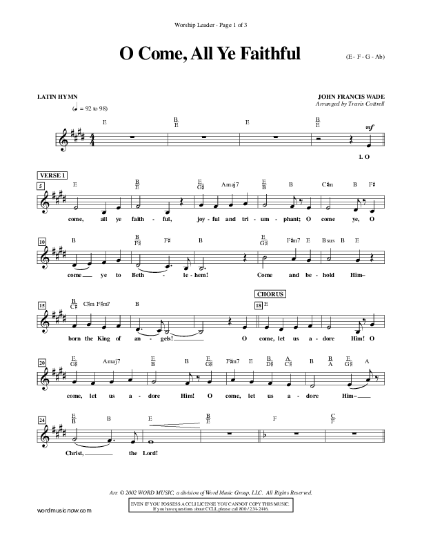 O Come All Ye Faithful Lead Sheet ()