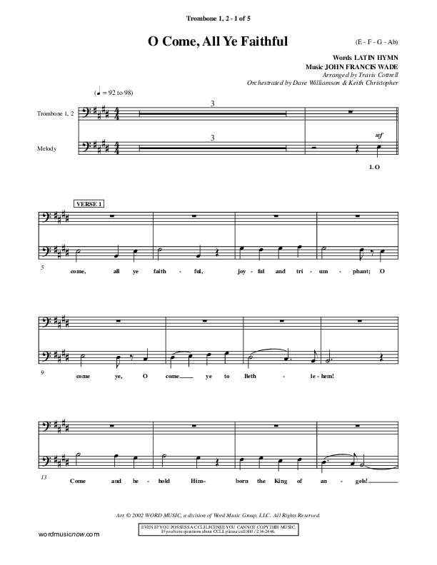 O Come All Ye Faithful Trombone 1/2 ()