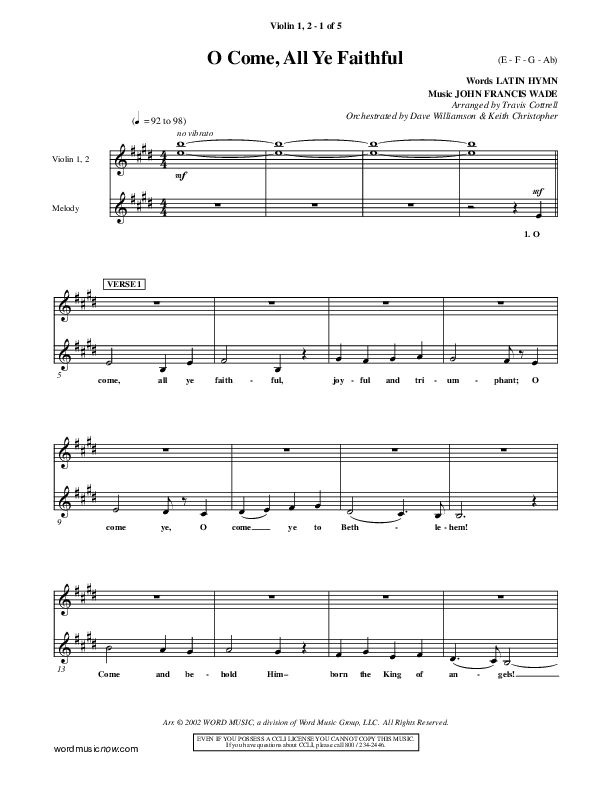 O Come All Ye Faithful Violin 1/2 ()