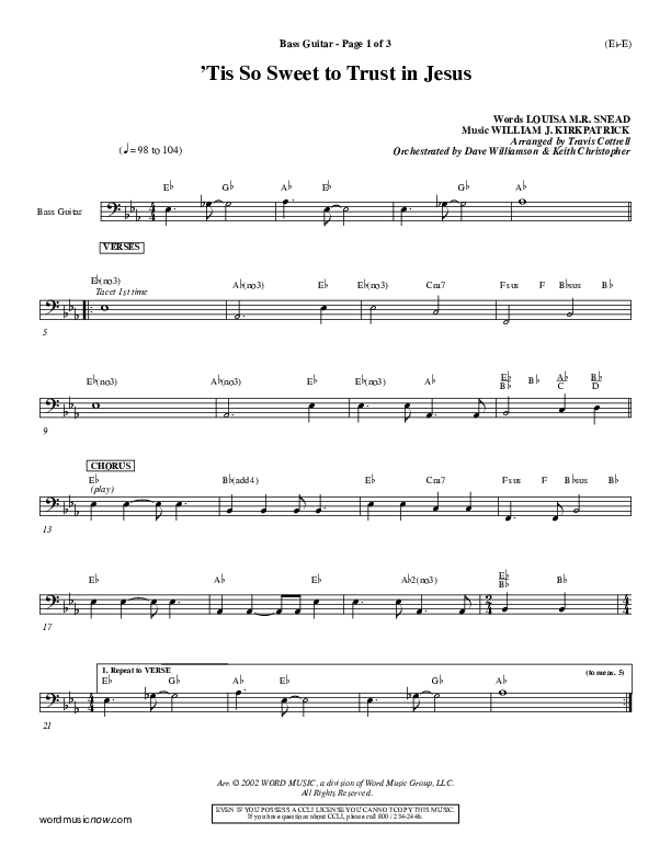 Tis So Sweet To Trust In Jesus Rhythm Chart (Travis Cottrell)