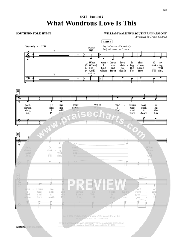 What Wondrous Love Is This Choir Sheet (SATB) (William Walker)