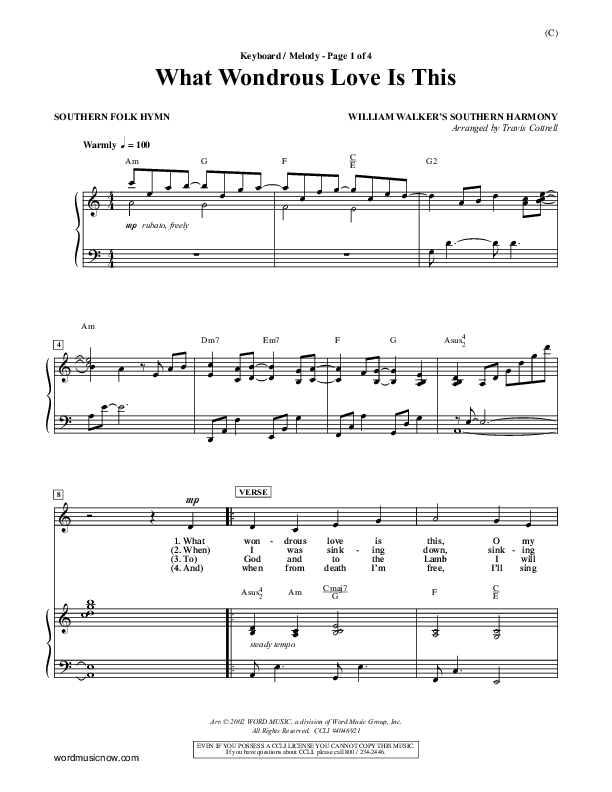 What Wondrous Love Is This Piano Sheet (William Walker)