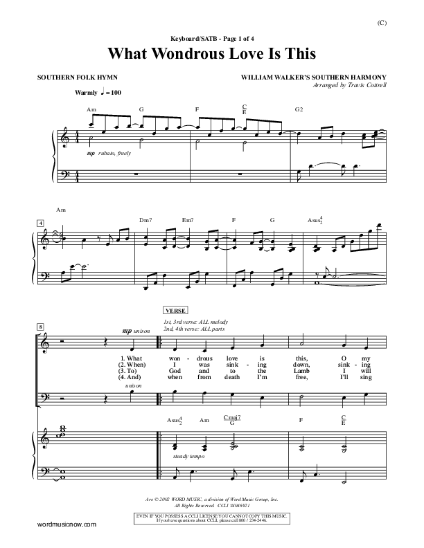 What Wondrous Love Is This Piano/Vocal (SATB) (William Walker)