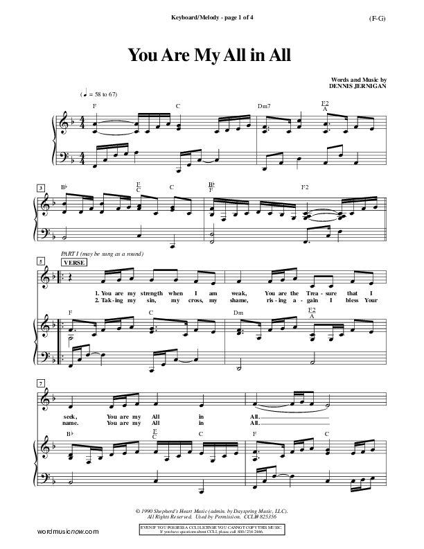 You Are My All In All Lead Sheet (Dennis Jernigan)