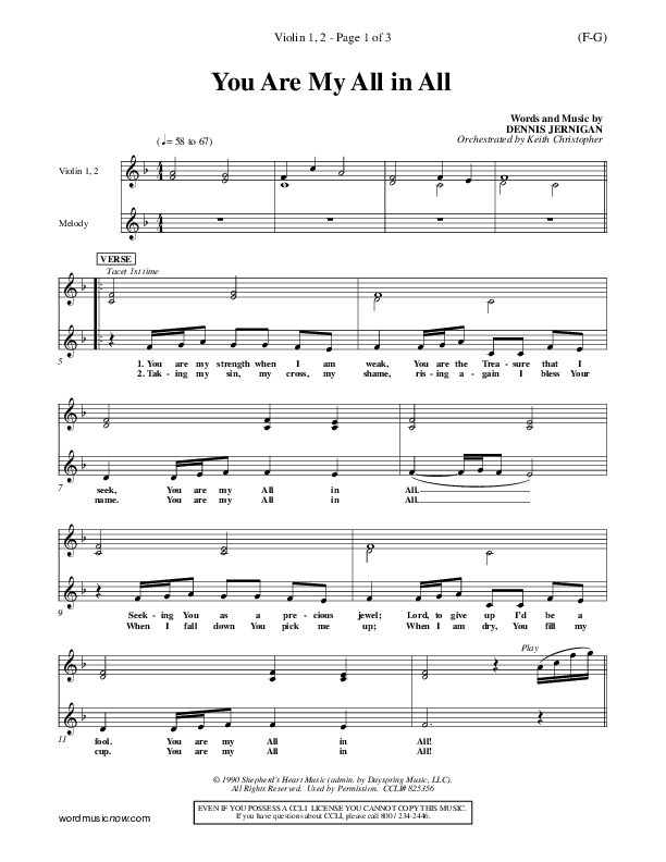 You Are My All In All Violin 1/2 (Dennis Jernigan)