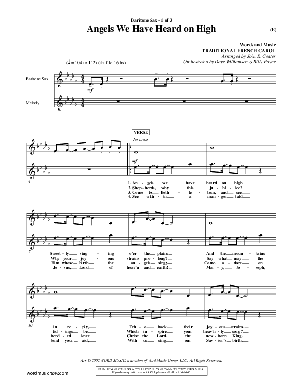 Angels We Have Heard On High Bari Sax ()