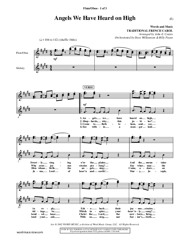 Angels We Have Heard On High Flute/Oboe ()