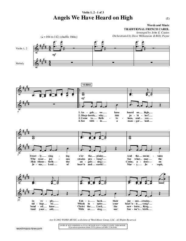 Angels We Have Heard On High Violin 1/2 ()