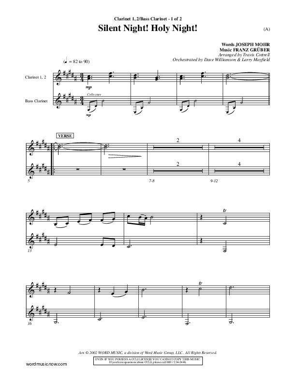 Silent Night Holy Night Clarinet 1/2, Bass Clarinet ()
