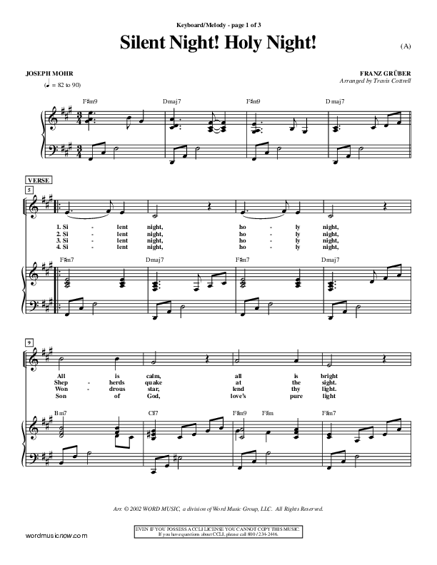 Holy Night piano solista Partituras 1951 Cassin Muy Raro Nuevo Gruber Silent Night 