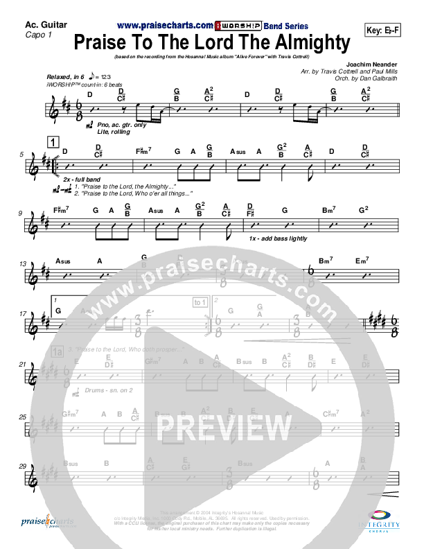 Praise To The Lord The Almighty Acoustic Guitar (Travis Cottrell)