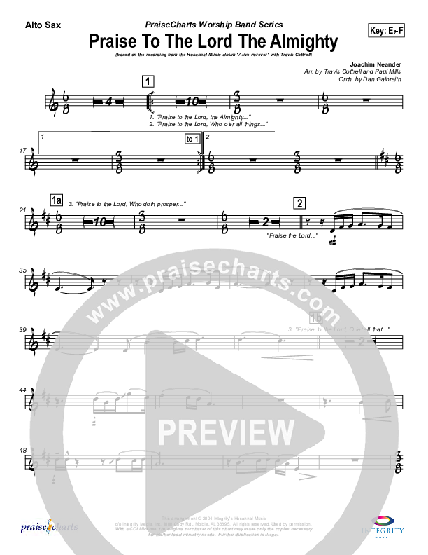 Praise To The Lord The Almighty Alto Sax (Travis Cottrell)