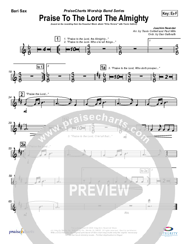 Praise To The Lord The Almighty Bari Sax (Travis Cottrell)