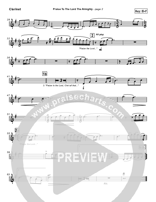 Praise To The Lord The Almighty Clarinet (Travis Cottrell)