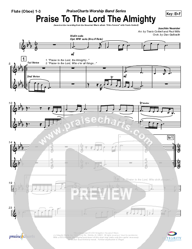 Praise To The Lord The Almighty Flute/Oboe 1/2/3 (Travis Cottrell)