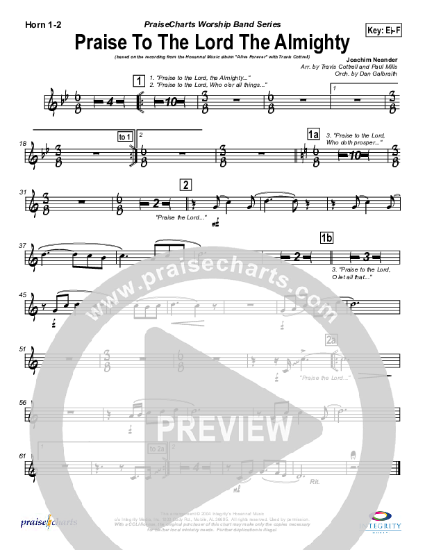 Praise To The Lord The Almighty French Horn 1/2 (Travis Cottrell)
