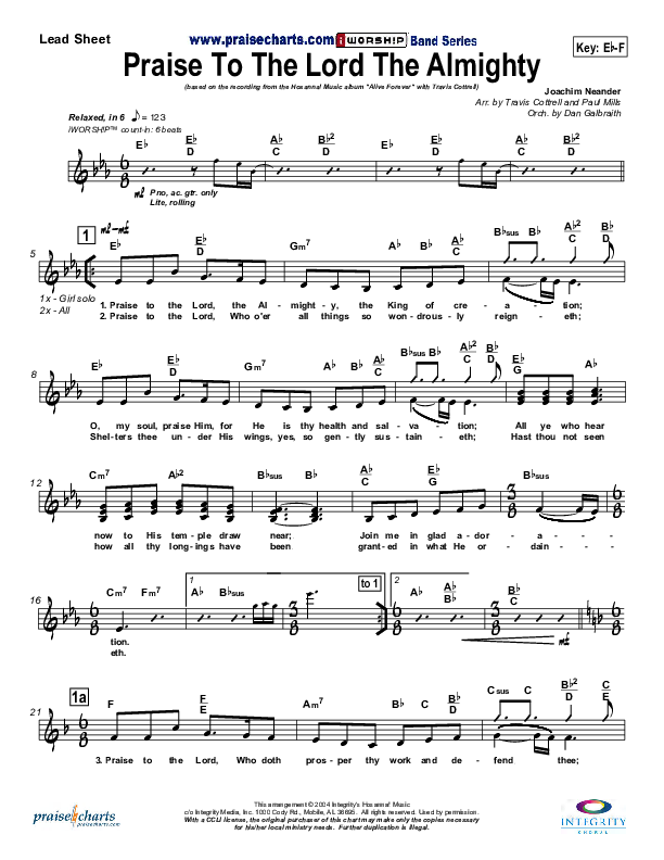 Praise To The Lord The Almighty Lead Sheet (SAT) (Travis Cottrell)