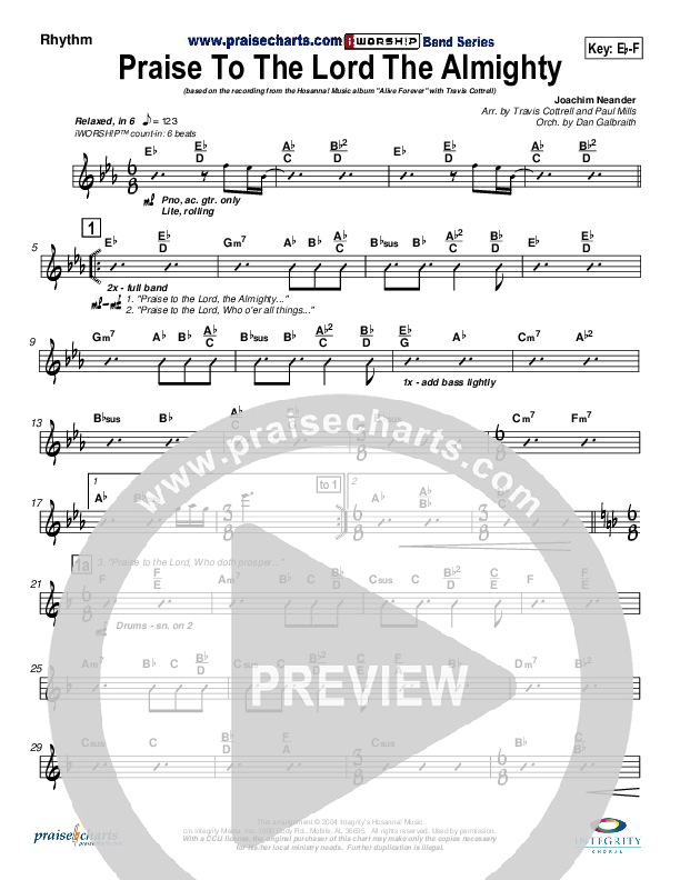 Praise To The Lord The Almighty Rhythm Chart (Travis Cottrell)