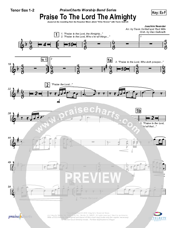 Praise To The Lord The Almighty Tenor Sax 1/2 (Travis Cottrell)