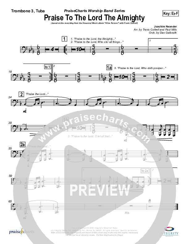 Praise To The Lord The Almighty Trombone 3/Tuba (Travis Cottrell)
