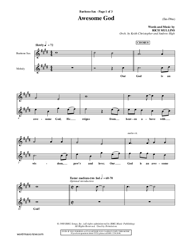 Awesome God Bari Sax (Rich Mullins)