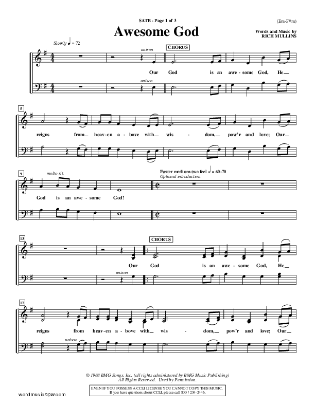 Awesome God Vocal Sheet (SATB) (Rich Mullins)