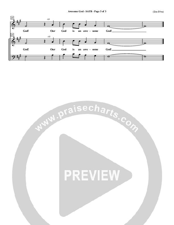 Awesome God Choir Sheet (SATB) (Rich Mullins)