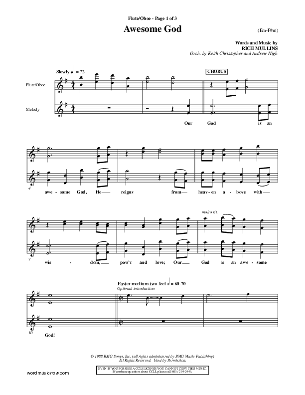 Awesome God Flute/Oboe (Rich Mullins)