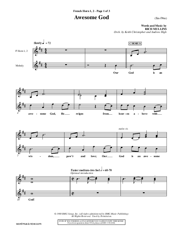 Awesome God French Horn 1/2 (Rich Mullins)