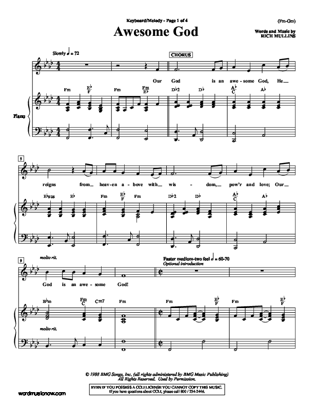 Awesome God Piano Sheet (Rich Mullins)