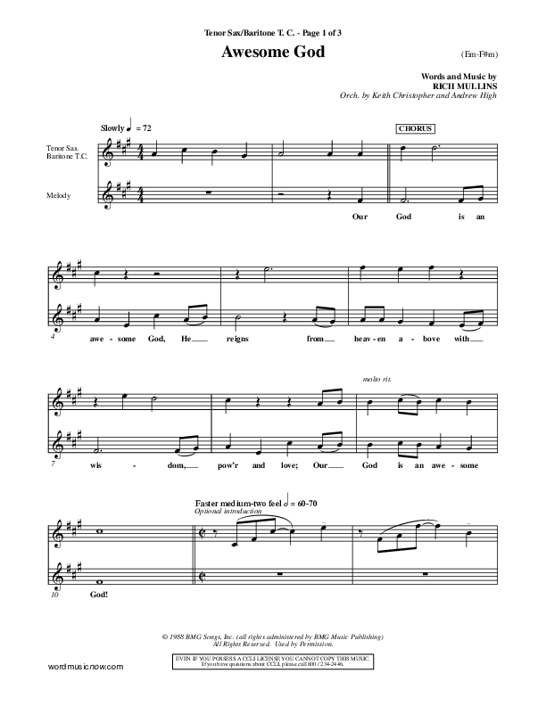 Awesome God Tenor Sax 2 (Rich Mullins)