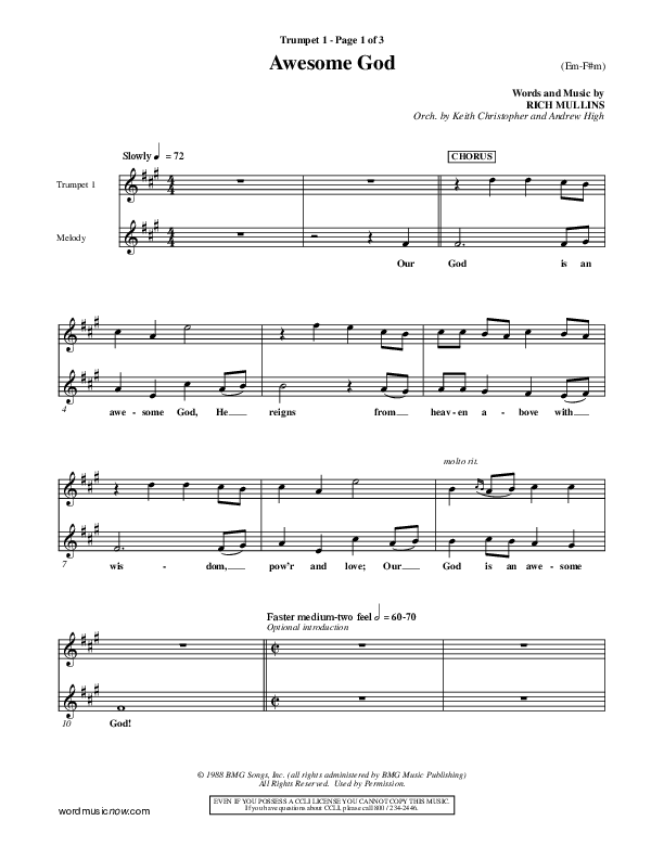 Awesome God Trumpet 1 (Rich Mullins)