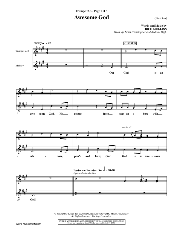 Awesome God Trumpet 2/3 (Rich Mullins)