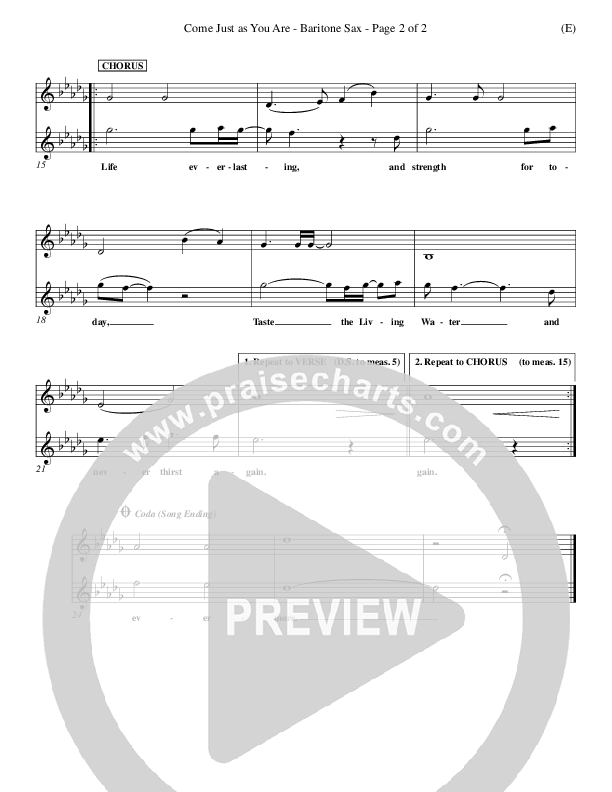 Come Just As You Are Bari Sax (Joseph Sabolink)