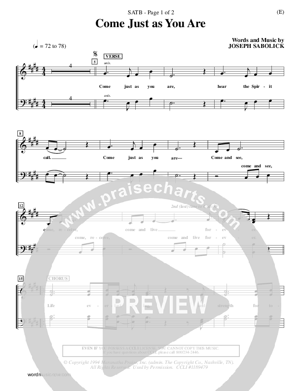Come Just As You Are Choir Sheet (SATB) (Joseph Sabolink)