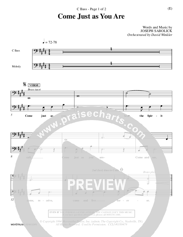 Come Just As You Are Contrabass (Joseph Sabolink)