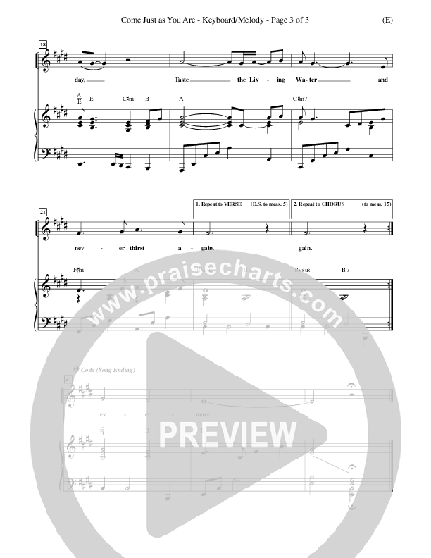 Come Just As You Are Lead Sheet (Joseph Sabolink)
