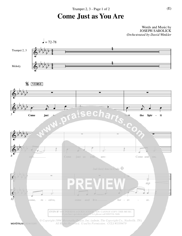 Come Just As You Are Trumpet 2/3 (Joseph Sabolink)